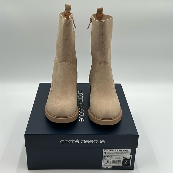 2112- André Assous Suede Ankle boots Beige Water Resistant Size 7 NWT - Picture 11 of 12
